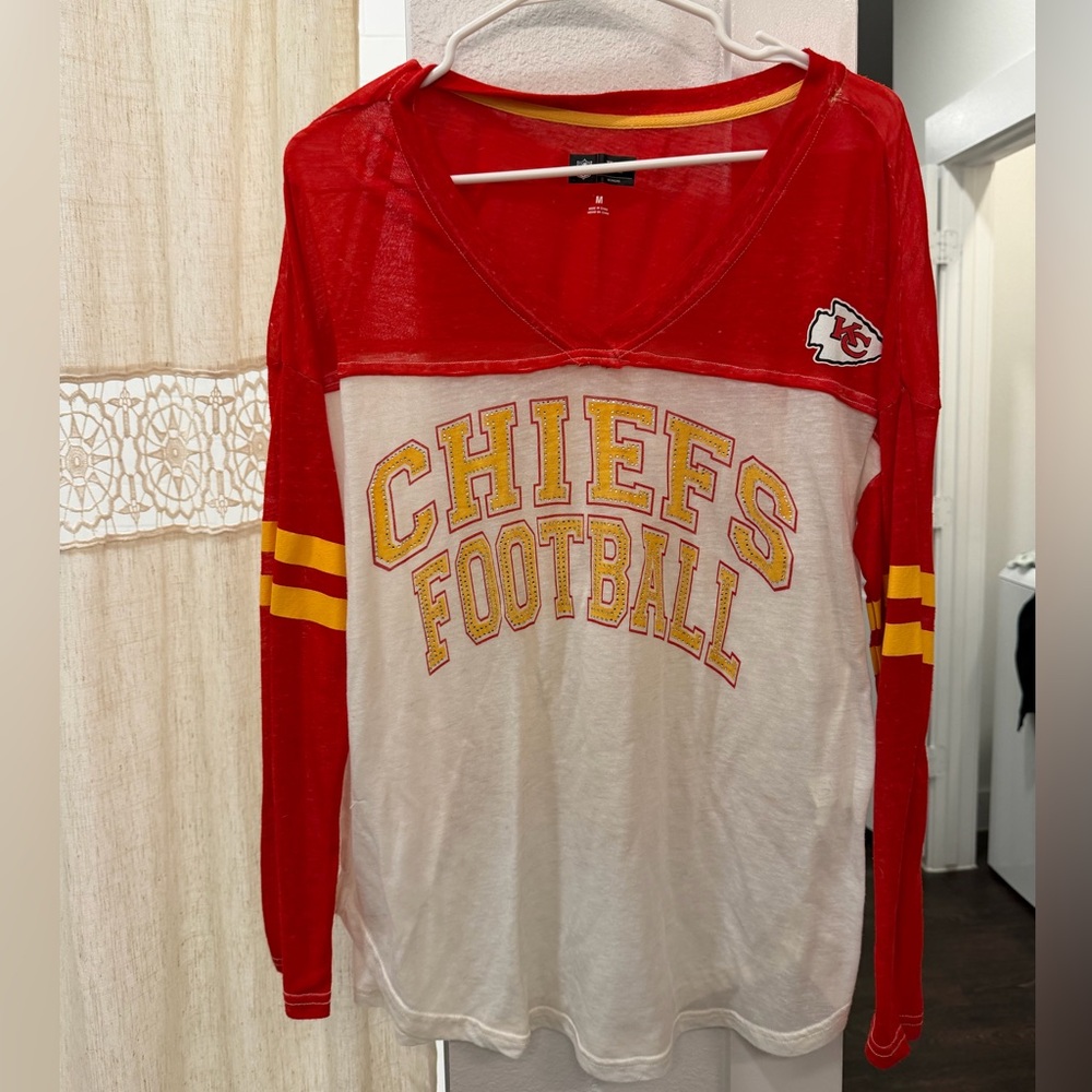 NFL Red and White Chiefs Long Sleeve Burnout Tee